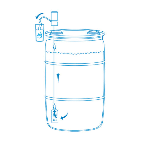 Sagan AquaDrum Water Filter System for removing and filtering water from a drum or barrel.
